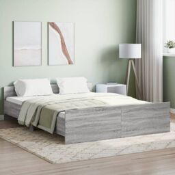 Berkfield Home Bed Frame with Headboard & Footboard Grey Sonoma 160x200 cm - thumbnail 1