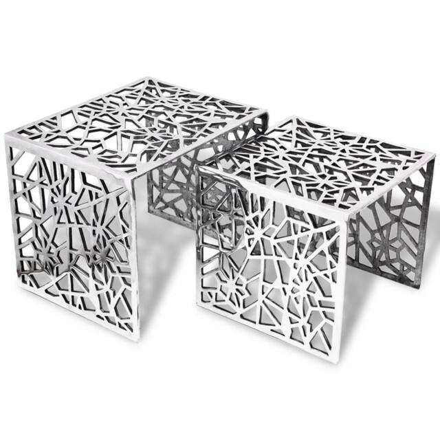 Berkfield Home Two Piece Side Tables Square Aluminium Silver - image 1