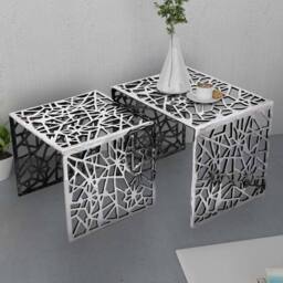 Berkfield Home Two Piece Side Tables Square Aluminium Silver - thumbnail 2
