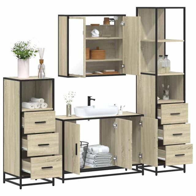 Berkfield Home 4¬†Piece Bathroom Furniture Set¬†Sonoma Oak Engineered Wood in Brown - image 1