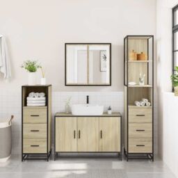 Berkfield Home 4¬†Piece Bathroom Furniture Set¬†Sonoma Oak Engineered Wood in Brown - thumbnail 3