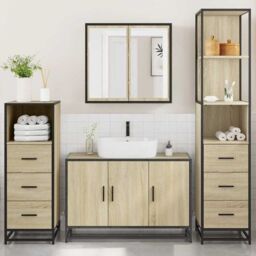Berkfield Home 4¬†Piece Bathroom Furniture Set¬†Sonoma Oak Engineered Wood in Brown - thumbnail 4