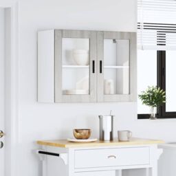 Berkfield Home Kitchen Wall Cabinet with Glass Door Porto Grey Sonoma - thumbnail 4