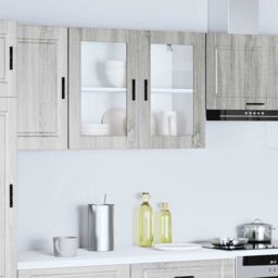Berkfield Home Kitchen Wall Cabinet with Glass Door Porto Grey Sonoma - thumbnail 3