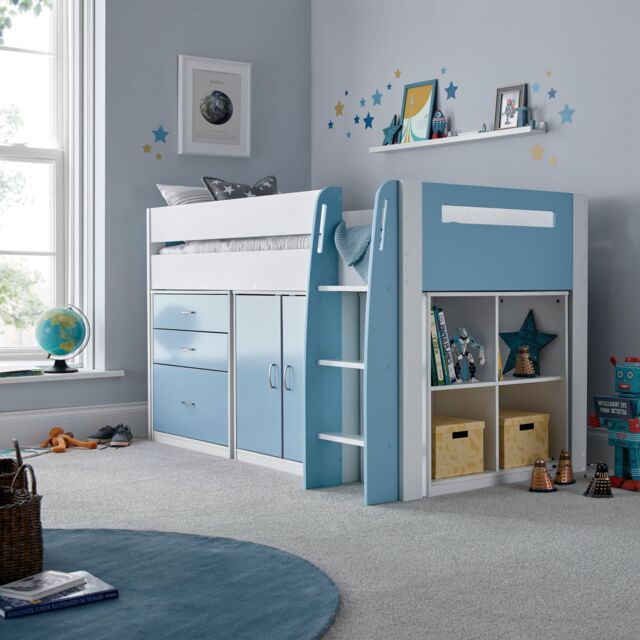 Bedmaster Lacy Storage Mid Sleeper Bed in Blue - Size: Single - image 1