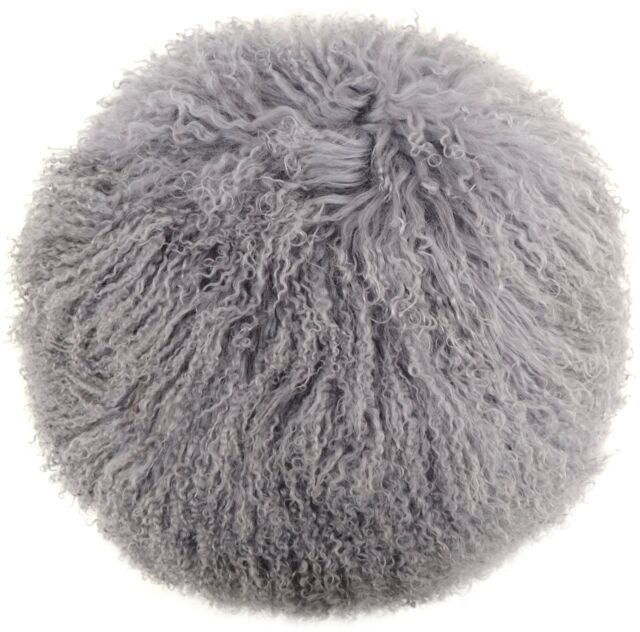 SNUGRUGS Round Mongolian Long Curly Wool Sheepskin Cushion with Inner - 40cm in Grey - image 1