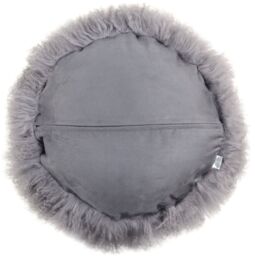 SNUGRUGS Round Mongolian Long Curly Wool Sheepskin Cushion with Inner - 40cm in Grey - thumbnail 2