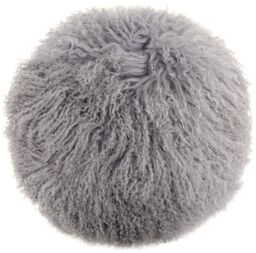 SNUGRUGS Round Mongolian Long Curly Wool Sheepskin Cushion with Inner - 40cm in Grey - thumbnail 1