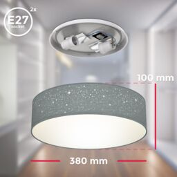 B.K.Licht Grey 2xE27 40W Requires Bulb Ceiling Light - thumbnail 5