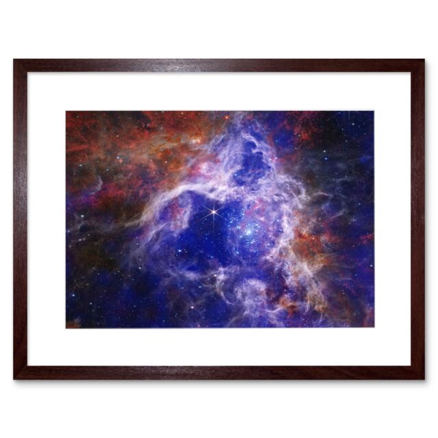"Artery8 Wall Art Print NASA James Webb Telescope The Enduring Stellar Lifecycle in 30 Doradus Artwork Framed 9X7 Inch in Brown - Size: W7"" x H9""" - image 1