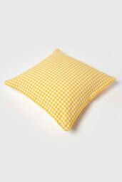 Homescapes Cotton Gingham Check Cushion Cover in Yellow - Size: 60 cm x 60 cm - thumbnail 4