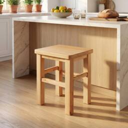 KORVIXA 25 cm Solid Wood Square Bar Side Stool in Natural - Size: W400mm X H600mm - thumbnail 4