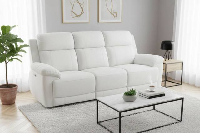 Stratus Interiors Owen Electric Recliner Sofa with Adjustable Settings in White