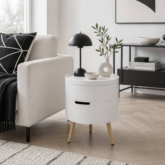Wyld Haus Rivizi Round 3 Tier Side Table with Hidden Storage White - image 1