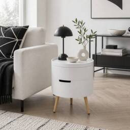 Wyld Haus Rivizi Round 3 Tier Side Table with Hidden Storage White