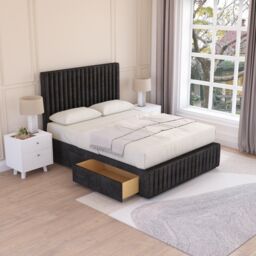 Sloomy Madison Plush Velvet Memory Foam Bed Set With 4 Drawers, Mattress & Headboard in Black - Size: Small Double - thumbnail 2