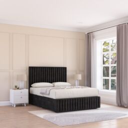 Sloomy Madison Plush Velvet Memory Foam Bed Set With 4 Drawers, Mattress & Headboard in Black - Size: Small Double - thumbnail 1