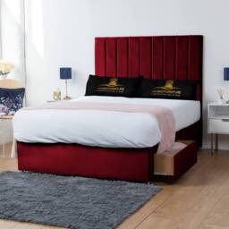 UK Bed Furniture Ashford Divan Bed with 2 Drawers Foot End & 26 Inch headboard in Maroon - Size: Small Double