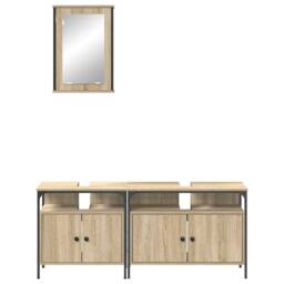 Berkfield Home Modern 3 Piece Bathroom Cabinet Set Sonoma Oak Engineered Wood in Beige - thumbnail 8