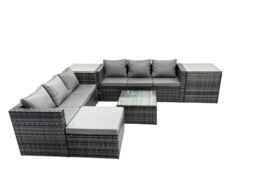 Fimous 7 Seater Patio Lounge Sofa Set with 2 Side Table Big Footstool in Dark Grey - thumbnail 1