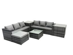 Fimous 7 Seater Patio Lounge Sofa Set with 2 Side Table Big Footstool in Dark Grey - thumbnail 2