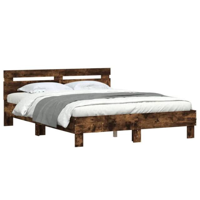 Berkfield Home Durable Bed Frame with LED without Mattress Smoked Oak 140x200 cm in Brown - image 1