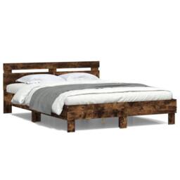 Berkfield Home Durable Bed Frame with LED without Mattress Smoked Oak 140x200 cm in Brown - thumbnail 5