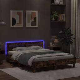 Berkfield Home Durable Bed Frame with LED without Mattress Smoked Oak 140x200 cm in Brown - thumbnail 4