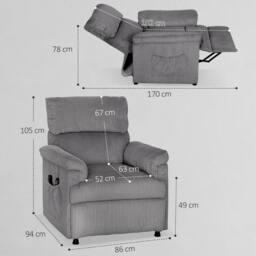 HOMCOM Massage Recliner with Quiet Motor, Power Reclining Chair in Grey - Size: Armchair - thumbnail 3