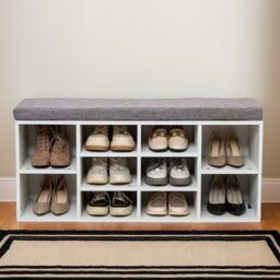 Gr8 Home Shoe Bench Storage Rack Wooden Cabinet Cushion Seat Organiser Grey White 2016175 - thumbnail 5