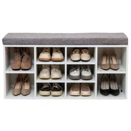 Gr8 Home Shoe Bench Storage Rack Wooden Cabinet Cushion Seat Organiser Grey White 2016175 - thumbnail 2