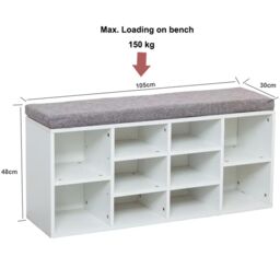 Gr8 Home Shoe Bench Storage Rack Wooden Cabinet Cushion Seat Organiser Grey White 2016175 - thumbnail 3