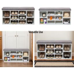Gr8 Home Shoe Bench Storage Rack Wooden Cabinet Cushion Seat Organiser Grey White 2016175 - thumbnail 4