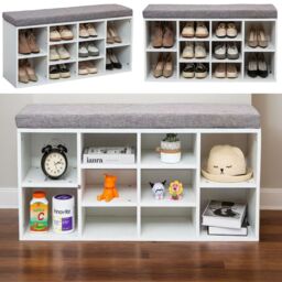 Gr8 Home Shoe Bench Storage Rack Wooden Cabinet Cushion Seat Organiser Grey White 2016175