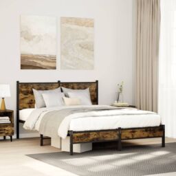 Berkfield Home Metal Bed Frame without Mattress Smoked Oak 140x200 cm in Brown - thumbnail 1