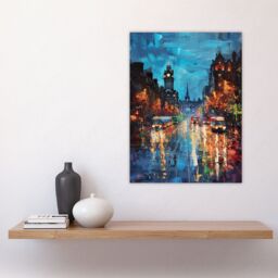 "Artery8 Edinburgh Princes Street Cityscape Painting Wall Art Print in Blue - Size: W18"" x H24""" - thumbnail 4