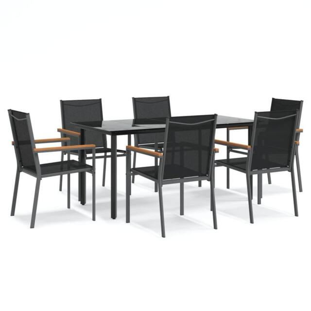 Berkfield Home 7 Piece Garden Dining Set Black Textilene & Steel - image 1