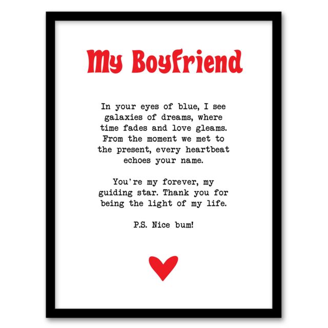 "Artery8 Love Poem Blue Eyes Boyfriend Romantic Poetry Fun Framed Art Print in White - Size: W12"" x H16""" - image 1