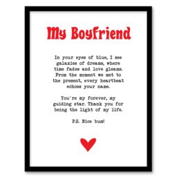 "Artery8 Love Poem Blue Eyes Boyfriend Romantic Poetry Fun Framed Art Print in White - Size: W12"" x H16""" - thumbnail 1
