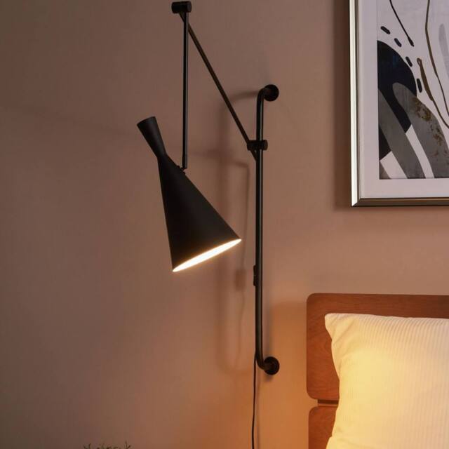 Wyld and Coco Wall Lamp Black Steel 1-Light Adjustable Arm Cone Shade - image 1