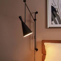 Wyld and Coco Wall Lamp Black Steel 1-Light Adjustable Arm Cone Shade - thumbnail 1