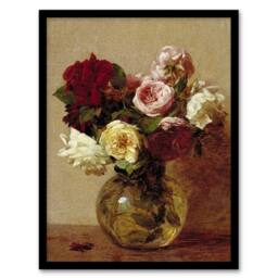 Artery8 Rose Bouquet in Glass Vase Still Life Latour Framed Wall Art Print - Size: A3 - thumbnail 1