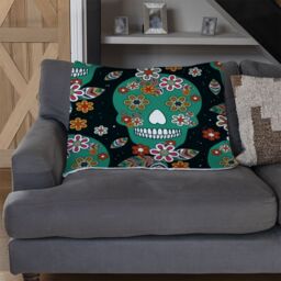 Benjamin Tate Design Embroidery Colorful Simplified Ethnic Flowers & Skull Pattern Blanket in Natural - Size: 120 cm x 150 cm - thumbnail 2