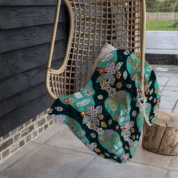 Benjamin Tate Design Embroidery Colorful Simplified Ethnic Flowers & Skull Pattern Blanket in Natural - Size: 120 cm x 150 cm - thumbnail 4