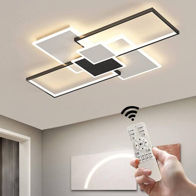 Goeco 80W Large Modern LED Ceiling Light, Dimmable Flush Mount w/ Remote in Black - image 1