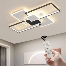 Goeco 80W Large Modern LED Ceiling Light, Dimmable Flush Mount w/ Remote in Black