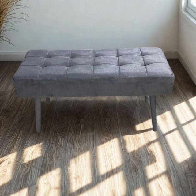KOSY KOALA Grey Velvet Padded Dining Bench with Metal Legs 90 cm Dining Furniture - image 1