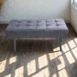 KOSY KOALA Grey Velvet Padded Dining Bench with Metal Legs 90 cm Dining Furniture - thumbnail 1