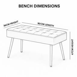 KOSY KOALA Grey Velvet Padded Dining Bench with Metal Legs 90 cm Dining Furniture - thumbnail 2