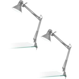 Loops 2 PACK Table Desk Lamp Clamp Moveable Silver Steel In Line Switch E27 1x40W in Metallics